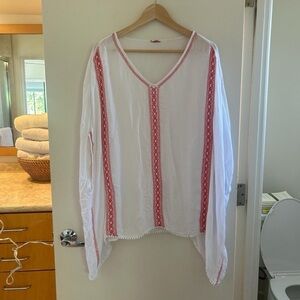 White and Red Embroidered Women's Top